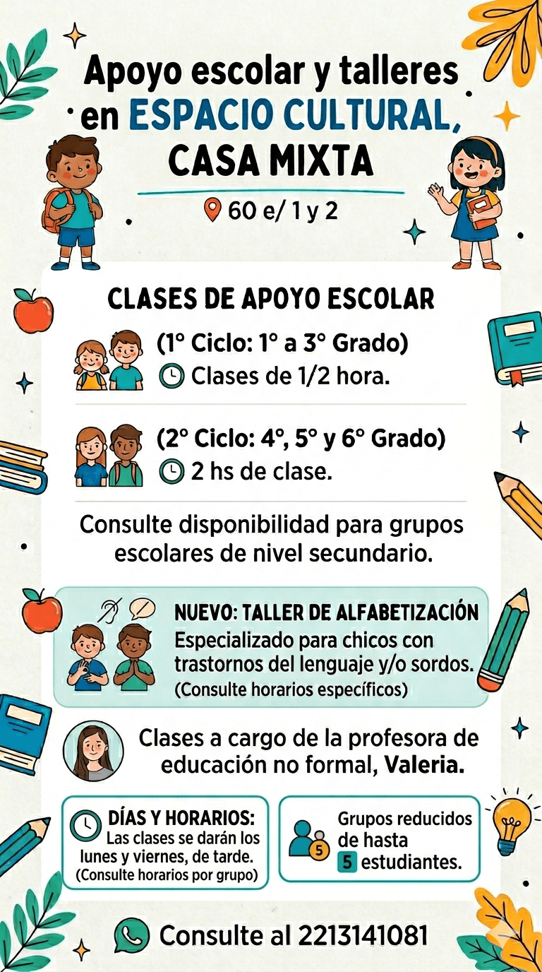 Talleres y apoyo escolar individual y grupos reducidos